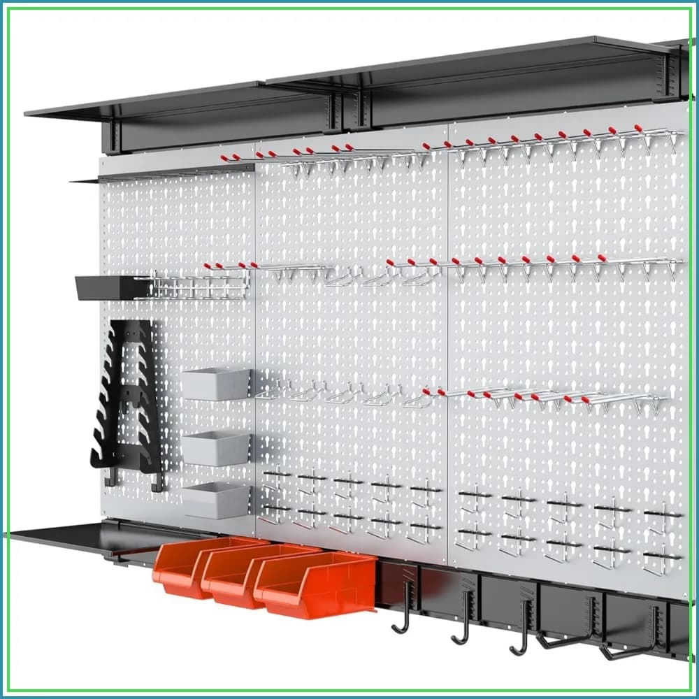 113 PCS Pegboard Wall Tool Organizer Kit with Hooks & Bins, Modular Steel Storage System for Garage, Grey