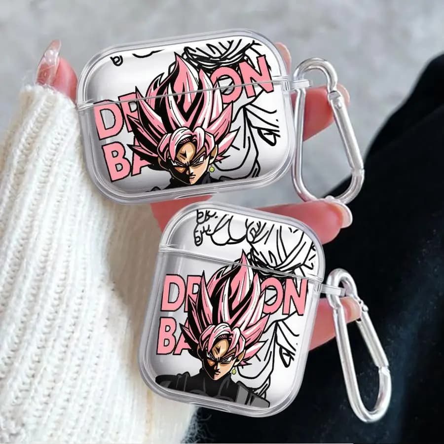Custodia trasparente per auricolari AirPods Pro 3, Pro 2, 4, 3, Pro 2 - Dragon Ball Saiyan Goku Black