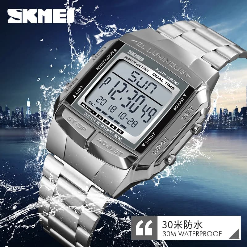 SKMEI 1381 quadrante grande orologio a specchio in vetro moda Outdoor Relogio Masculino orologio sportivo da uomo sveglia digitale orologio conto alla rovescia