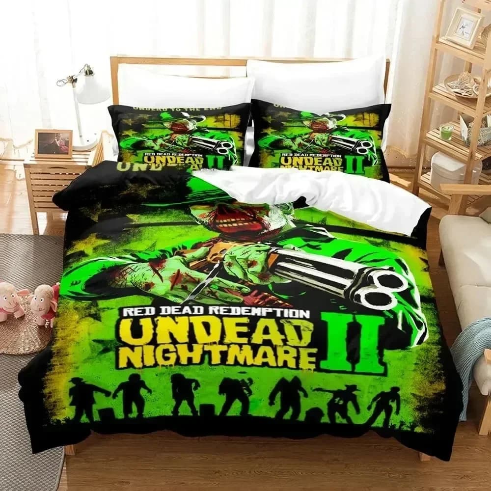 Set di Biancheria da Letto Game Undead Nightmare Red Dead Redemption per Ragazzi e Ragazze, Copripiumino e Federe per Letto Singolo e Matrimoniale, per Bambini e Adulti