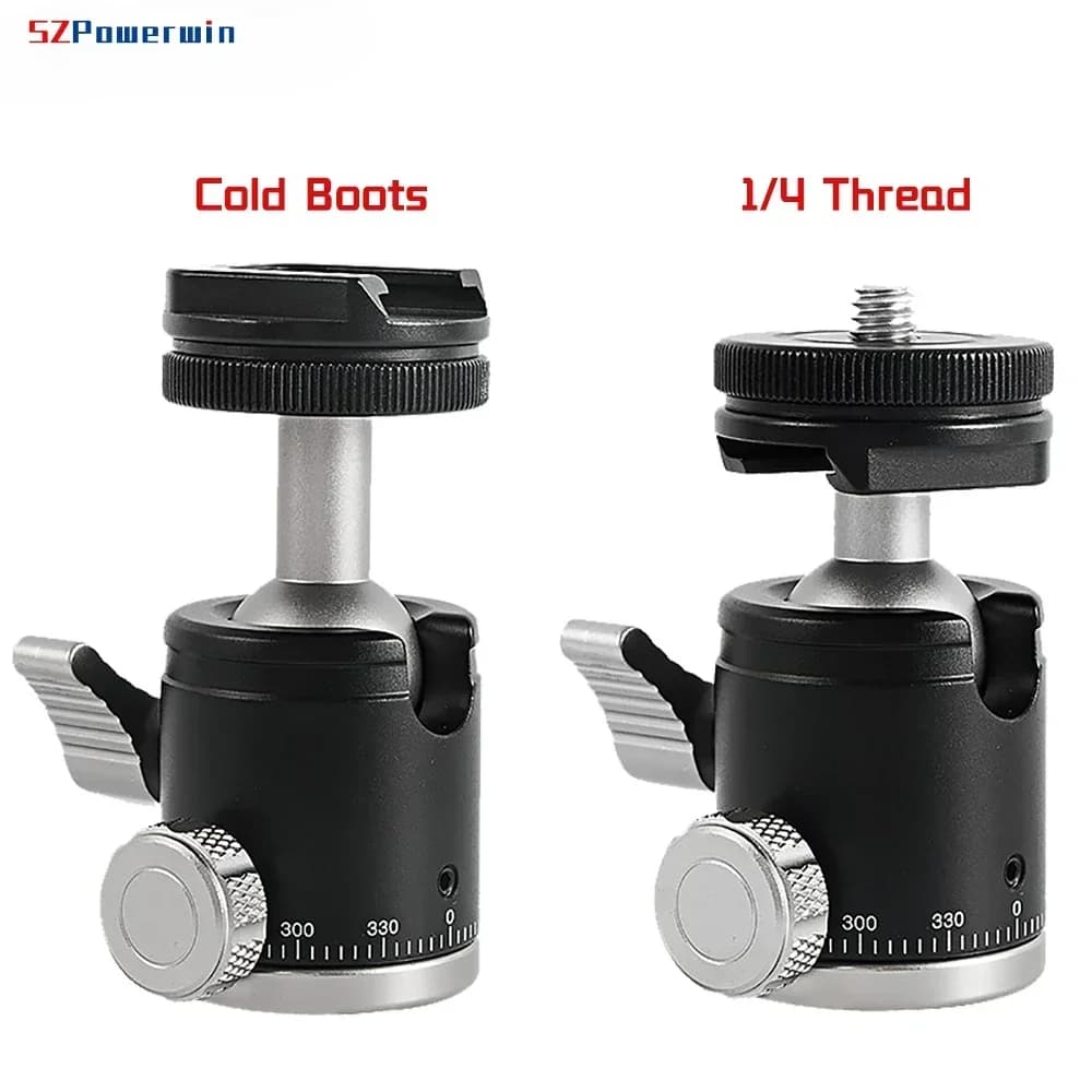 SZPowerwin Mini Testa a Sfera per Scarpa Fredda Doppio Uso 1/4 Vite Scarpa Fredda in Lega di Alluminio per Fotocamera Telefono Speedlite Treppiede Selfie Stick