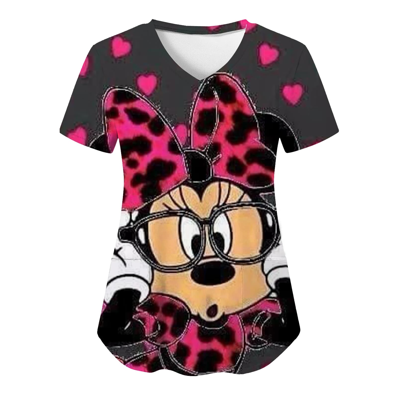 T-shirt da Donna con Tasche 2026, Magliette con Scollo a V Mickey, Camicie Minnie Mouse per Ospedale, T-shirt Uniforme da Infermiera, Abbigliamento Disney per Donna