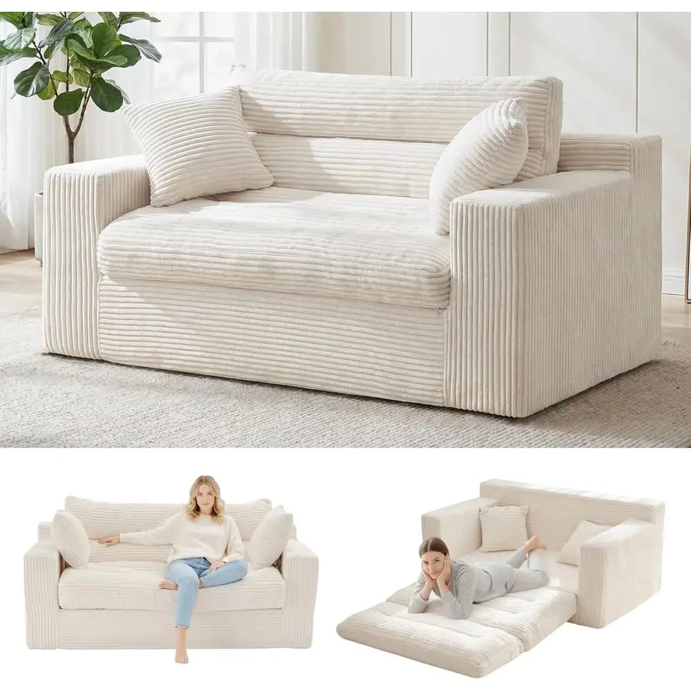Convertible sofa bed, sofa bed with cushions, sofa bed with 2 foldable seats or for living room