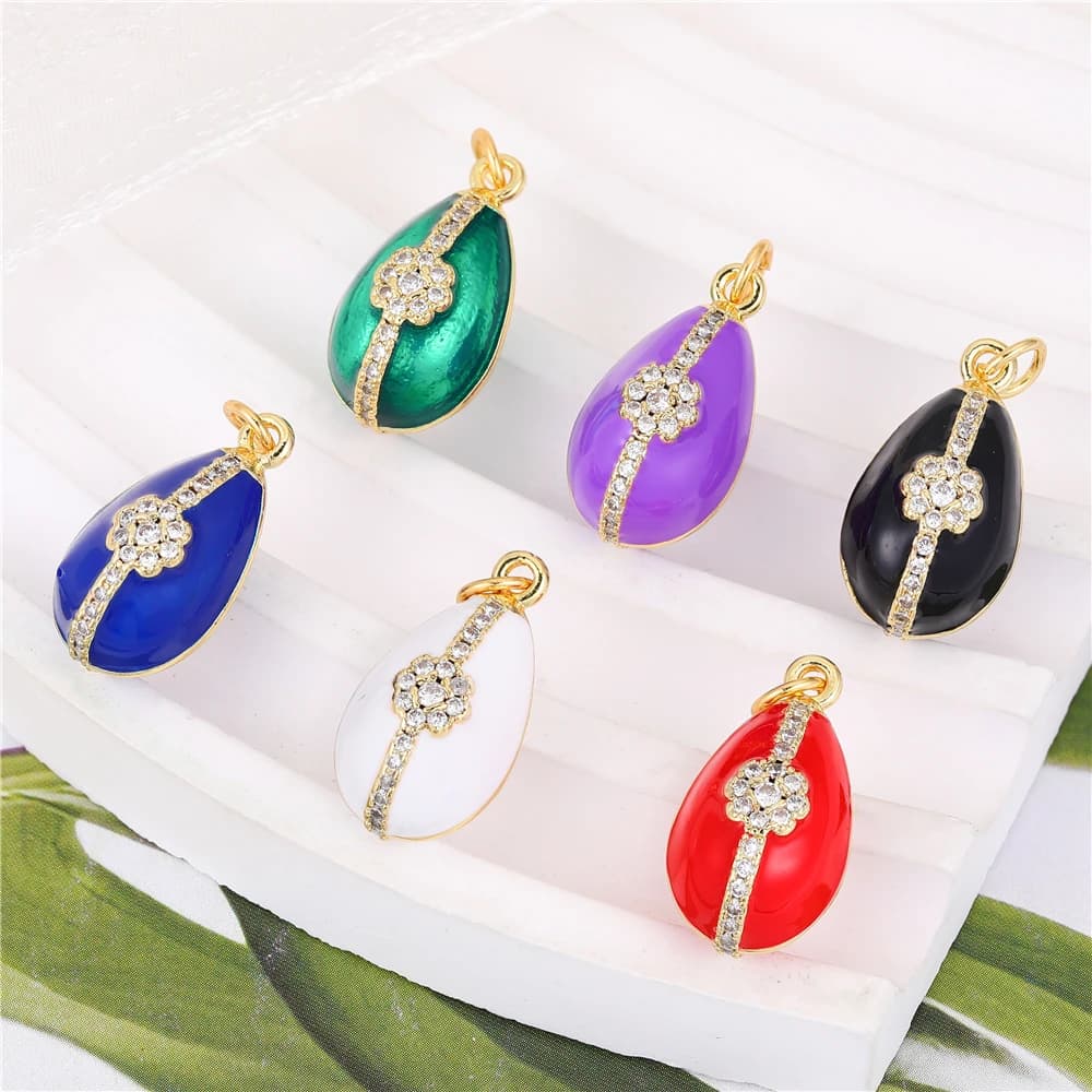 JUYA shaped egg pendants with colored glaze, micro-casting of zircons, floral pattern, melon seed pendants, high-end jewelry wholesale