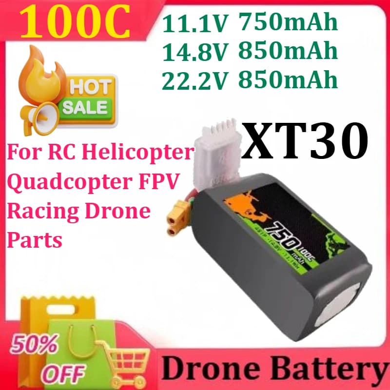Nuovo 11.1/14.8/22.2V Lipo Batteria 750/850mAh 3S 4S 6S 100C Con Spina XT30 Per RC Elicottero Quadcopter FPV Racing Drone parti