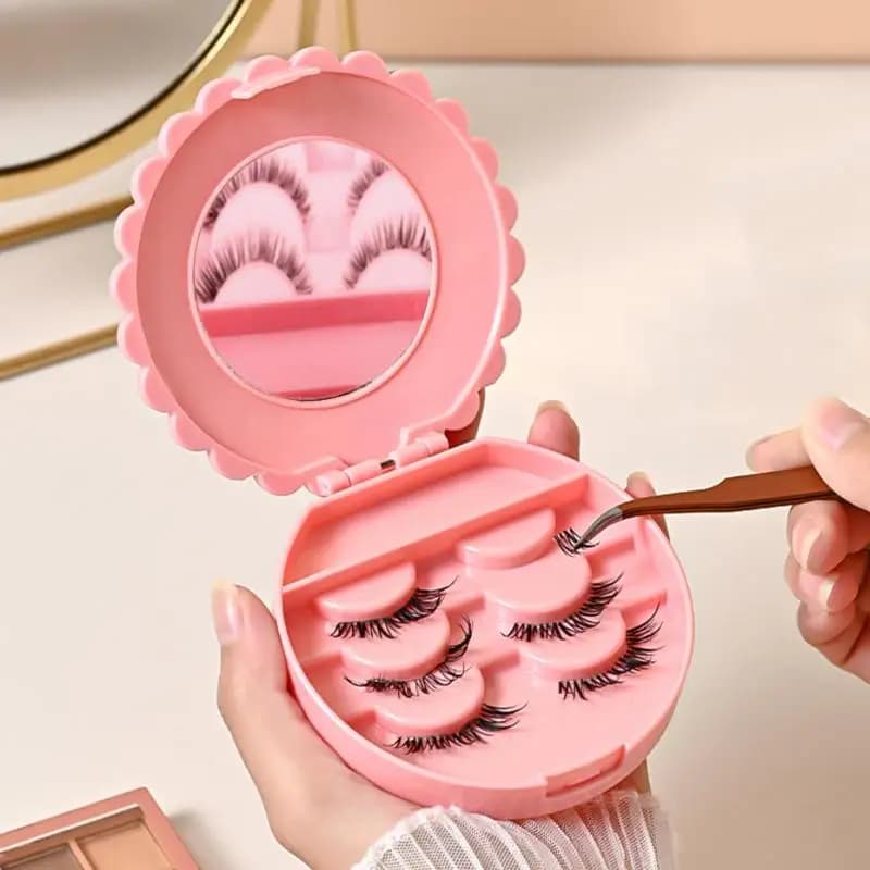 Scatola porta ciglia finte (1 pezzo) con fiocco rosa e specchio, organizer per cosmetici, regalo per donna