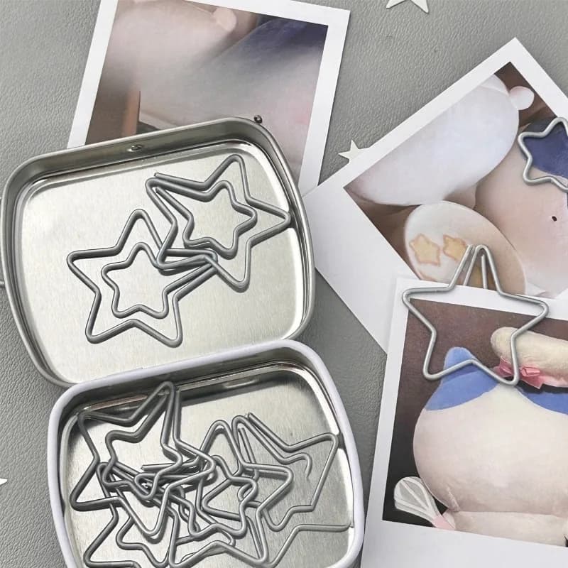 10pcs/set Silver Star Paper Clips Aesthetic INS Casaul Photo Holder for Journaling DIY Card Display Clips for Student Scrapbook