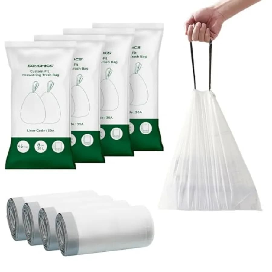 Sacchi per la Spazzatura con Cordoncino, Sacchetti per Rifiuti da Cucina, Pre-Separati, Confezione Senza Scatola, per Bidoni da 8 Galloni (30 L), Codice Sacchetto 30A, 4 Rotoli