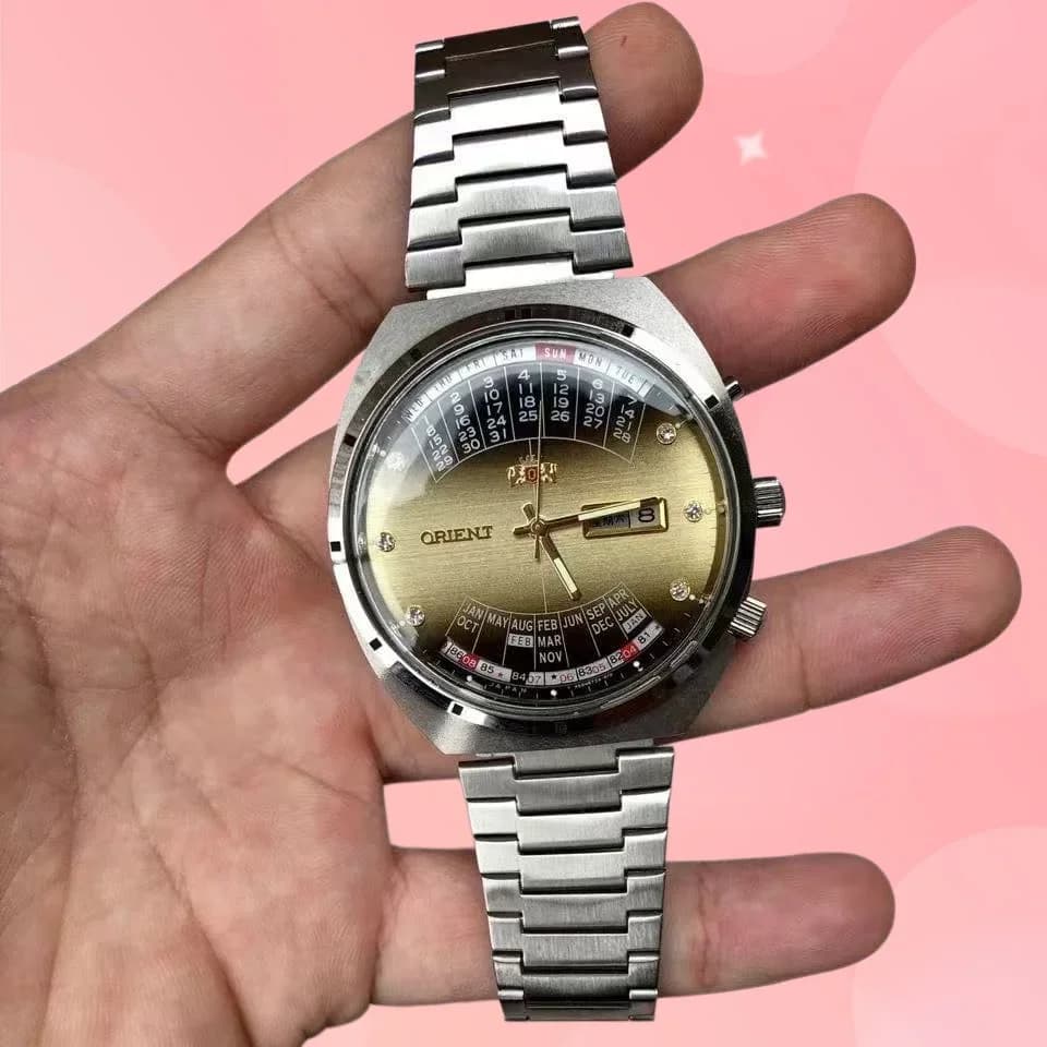 Mechanical Orient Watch with Perpetual Calendar, Japanese Movement, Ultra-Slim Dial, World Time, Stainless Steel