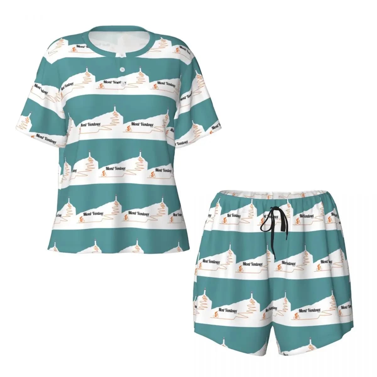 Mont Ventoux Cycling Artwork Round Neck Short Sleeves Nightdress for Sleeping Sleepshirts Women Soft Pajama Set Short Pants