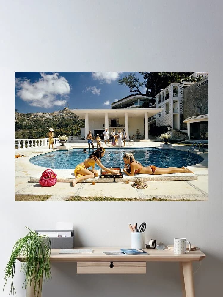Slim Aarons Poolside Backgammon, stampa artistica su tela, per l'arredamento del soggiorno, immagine da parete per la casa