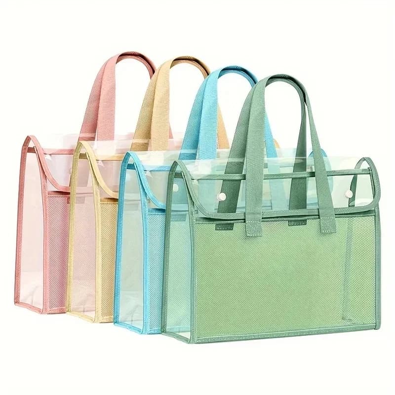 1 Large Capacity Portable Transparent Waterproof Tote Folder, Expandable File Storage Pocket with Built-In Organizer