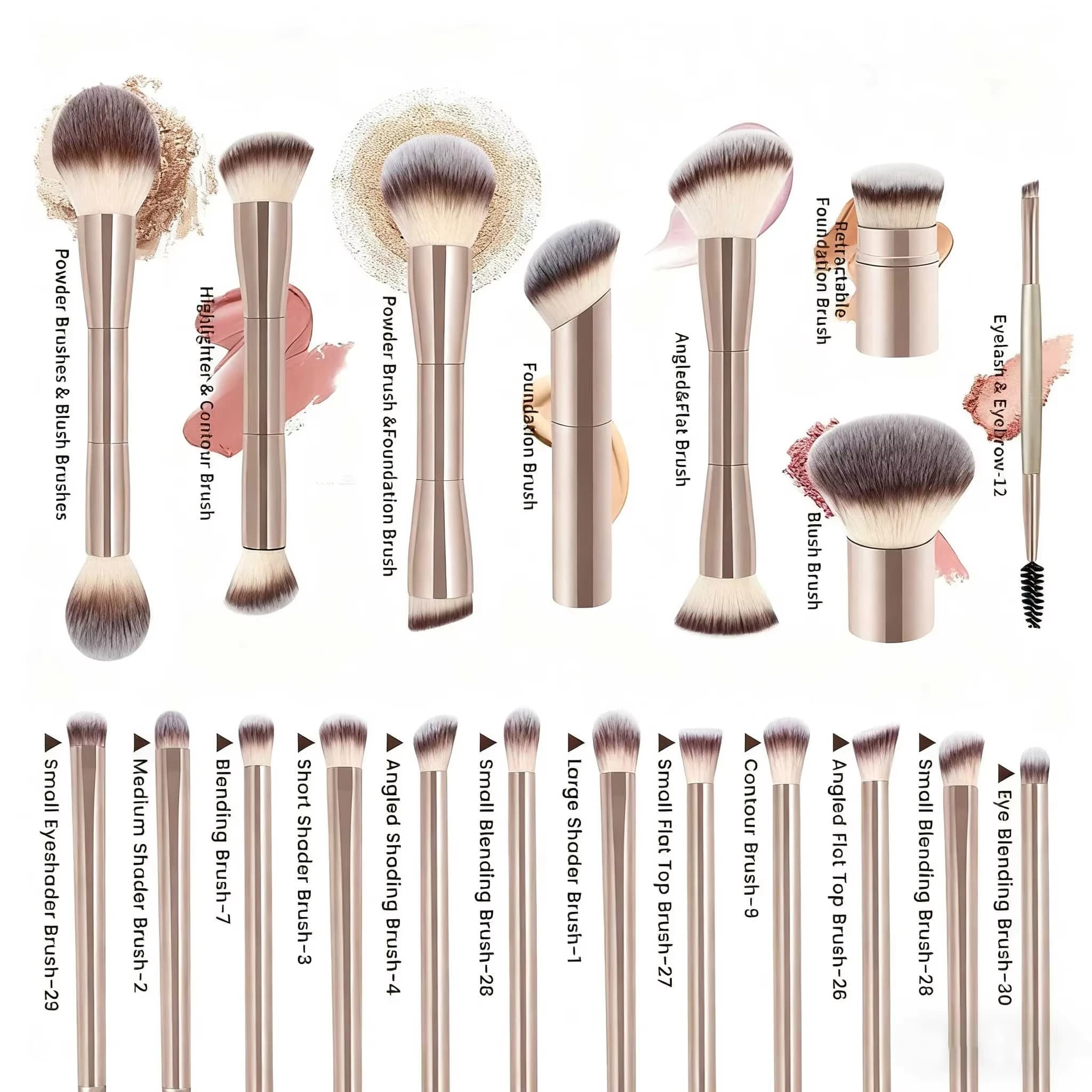 Set di pennelli professionali per il trucco da 20 pezzi, manico in metallo con custodia in velluto, fondotinta morbido, ombretto, sopracciglia, sfumatura, Hi