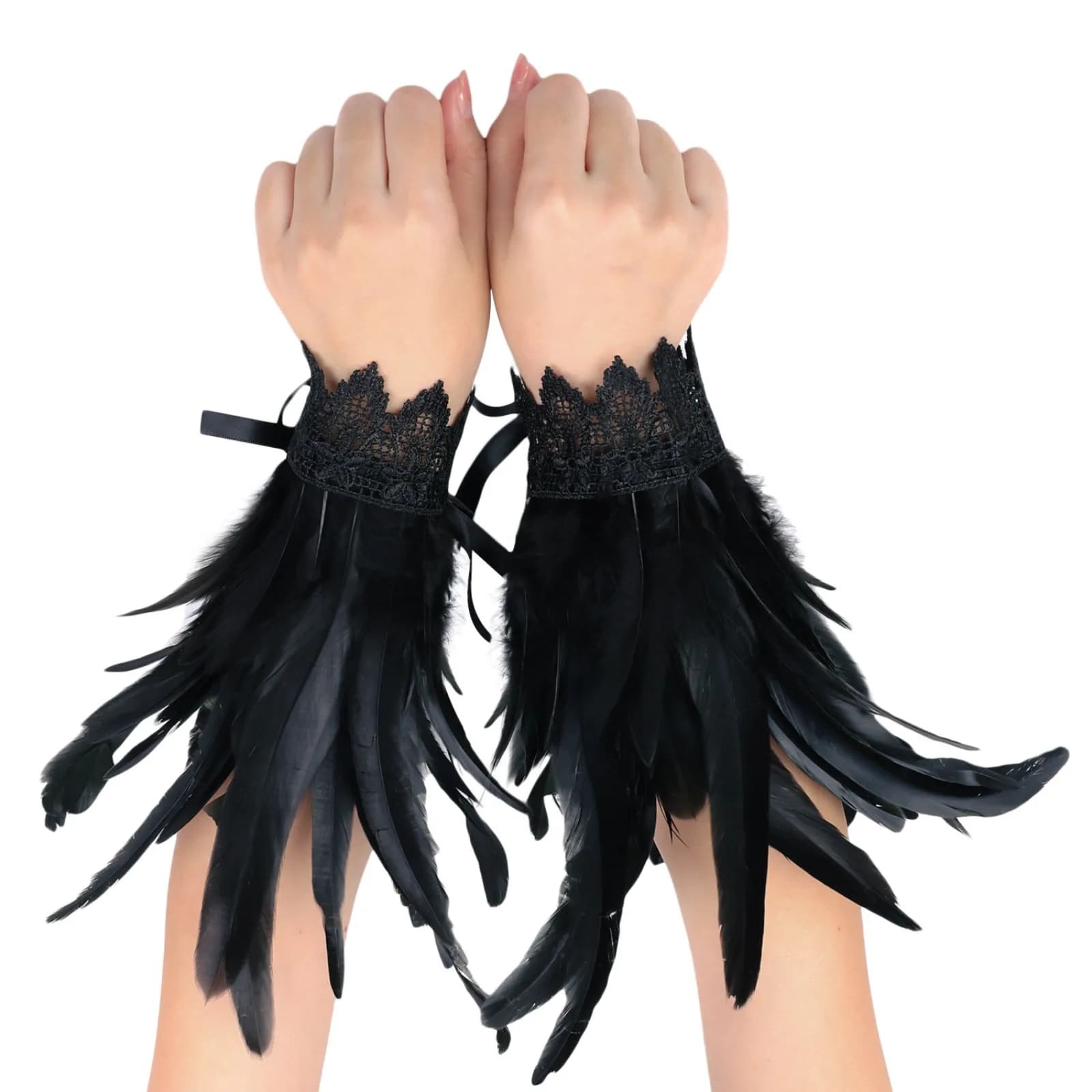 Black Feather Wrist Cuffs Retro Vintage Punk Gothic Feather Cuffs for Women Man Halloween Party Goth Rave Costume Cosplay Prop