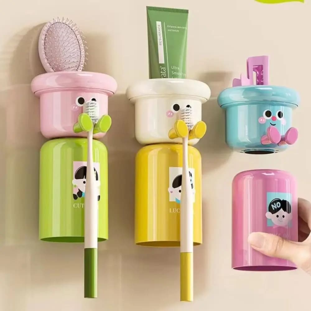 Porta spazzolino magnetico per cartoni animati, montato a parete, senza punzonatura, porta spazzolino per la casa, per accessori da bagno