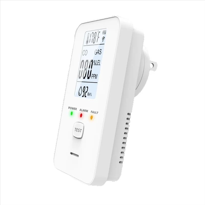 Rilevatore di fughe di gas naturale ABZW 4 in 1, rilevatore di monossido di carbonio, temperatura, umidità, display LCD per casa, camper, EU, Spina EU