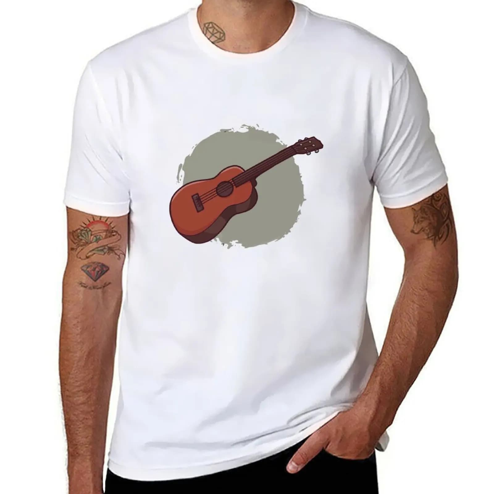 T-shirt Ukulele magliette grafiche da uomo t-shirt in cotone nero tinta unita per t-shirt da uomo