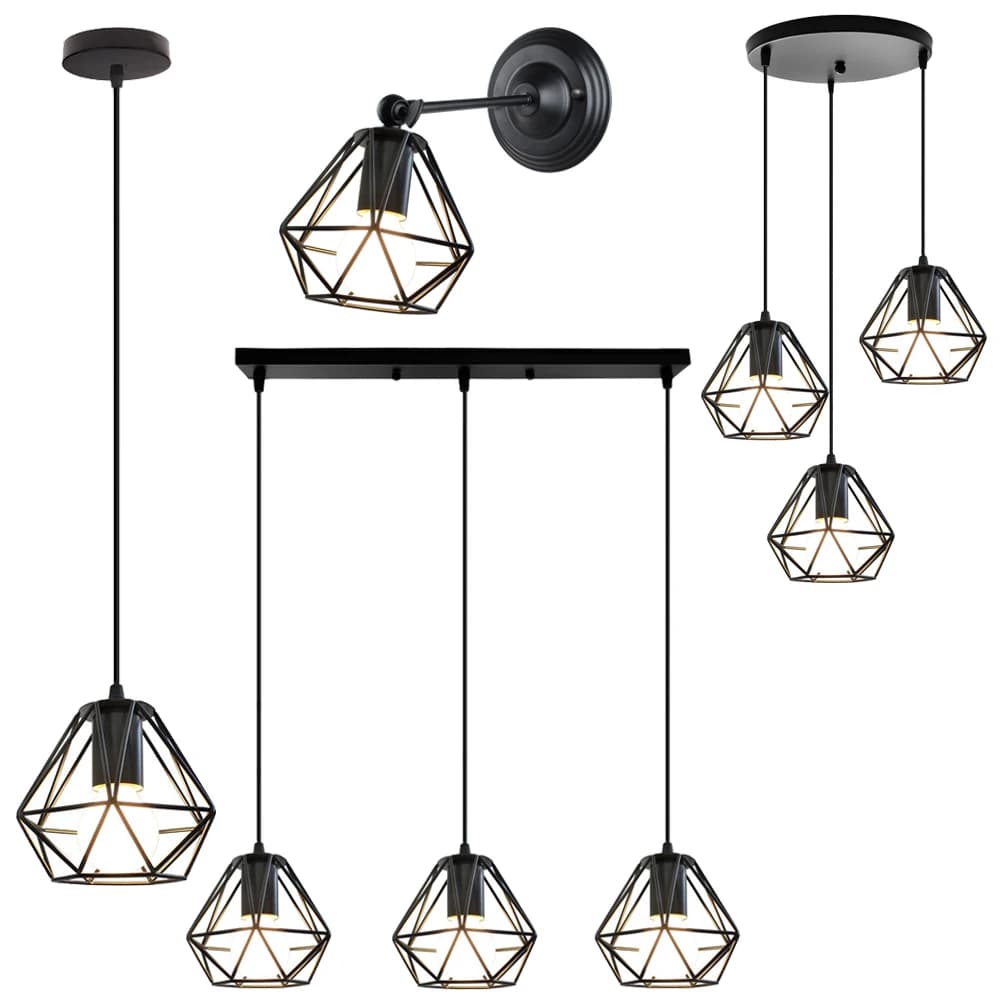 1/3 Heads Nordic Retro Loft Hanging Lamp Fixtures E27 LED Pendant Light Kitchen Restaurant Living Room Cafe Home Decor Lamps