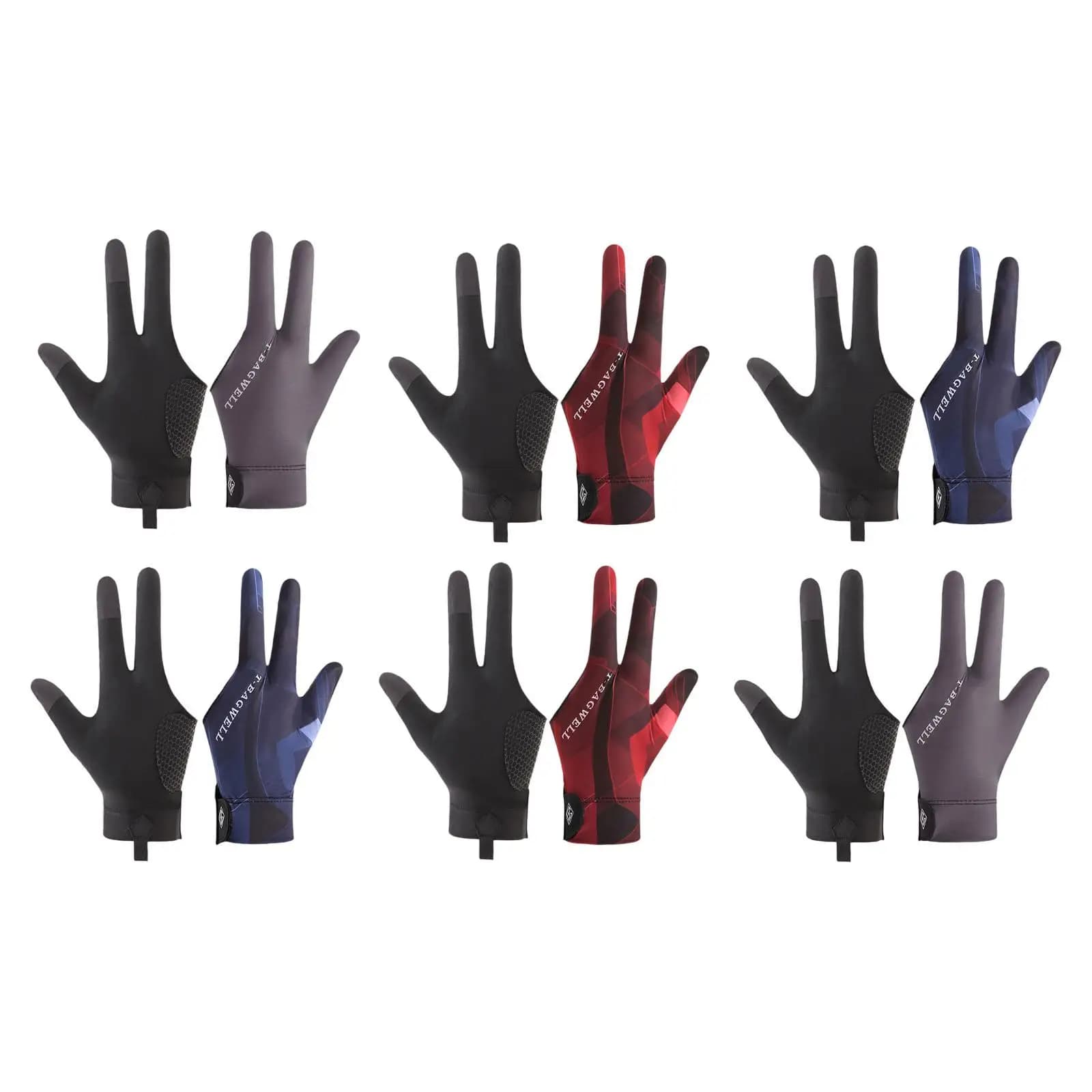 Guanti da biliardo a 3 dita, portatili, antiscivolo, resistenti all'usura, leggeri, per esercitarsi, per donne, sport indoor, uomini