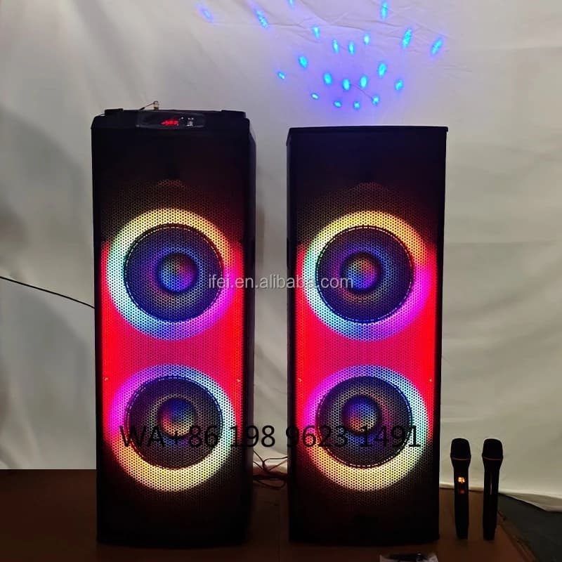 Altoparlante per Feste in Legno con Doppio Woofer da 12 Pollici, Sistema Audio Stereo Multifunzione ad Alta Potenza per Esterni con Telecomando