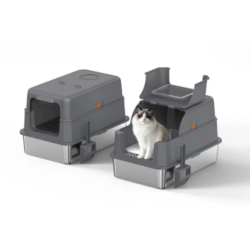 Bellery Large Foldable Portable Cat Litter Box with Lid Scoop Stainless Steel & Plastic Easy to Clean for Cats & Accessories