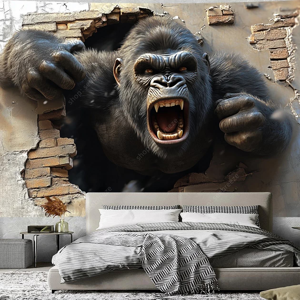 Angry Gorilla Climbing Out Forecourt Hanging Wall For Hippie Aesthetic Decoration of the Psychedelic Room Home Wall Decoration Yoga Mat
