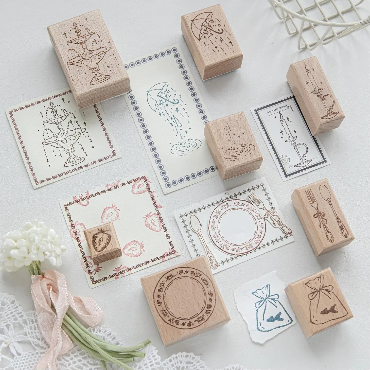 Fountain Candle Tableware Candle TablewarDesign Wooden Stamp DIY Craft Supplies Scrapbooking Material Stationery Seal for Hobby