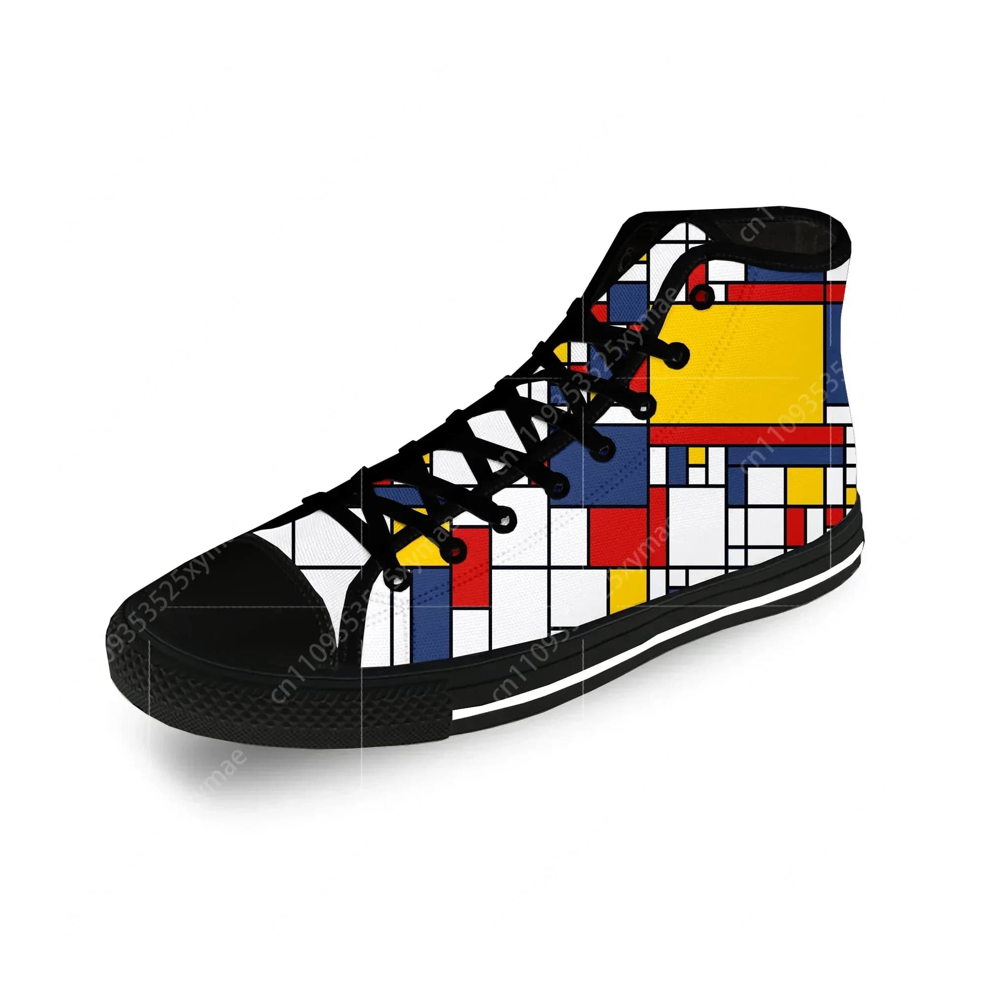 Mondrian Abstract Art Aesthetic Casual Cloth Fashion 3D Print High Top Canvas Shoes Men Women Lightweight Breathable Sneakers