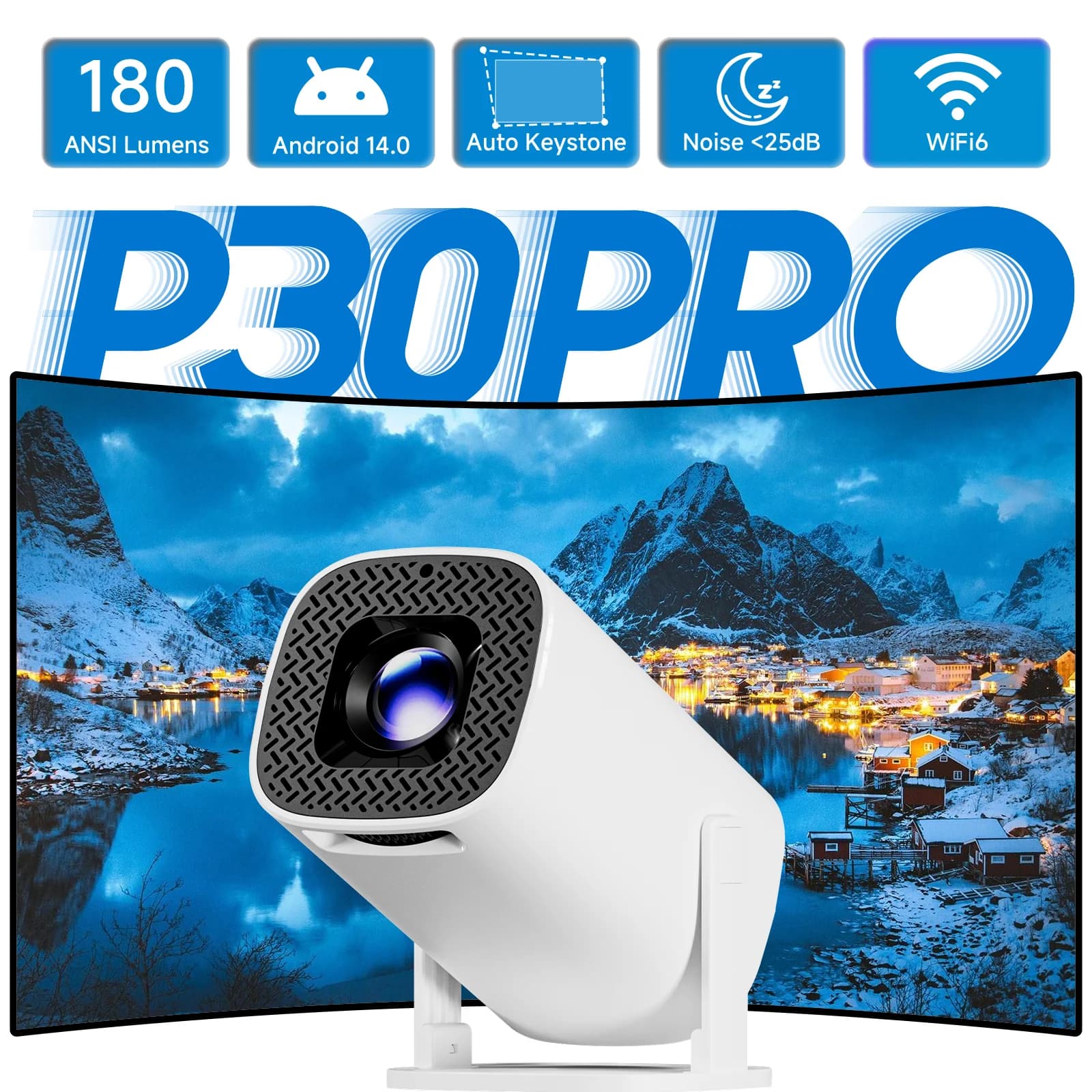 TOPSION P30PRO Proiettore Mini Smart Android 14, Supporto 4K 1280*720P WiFi6 BT 5.0, Cinema Domestico Intelligente, Proiettore Portatile per Esterni