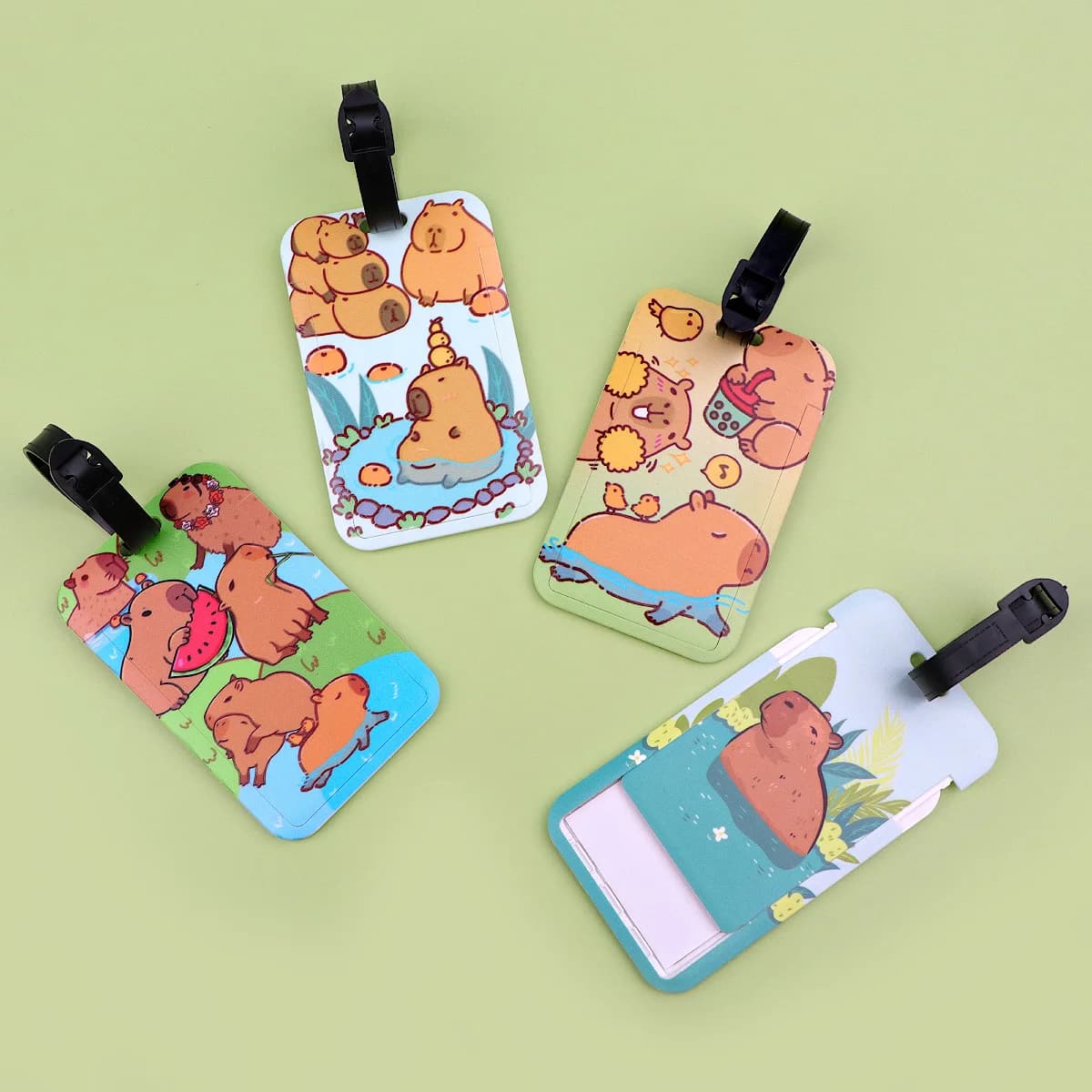 Happy Capybara Etichette per bagagli Accessori da viaggio Etichette per valigie Etichetta da viaggio portatile in silicone stile moda Porta indirizzo ID