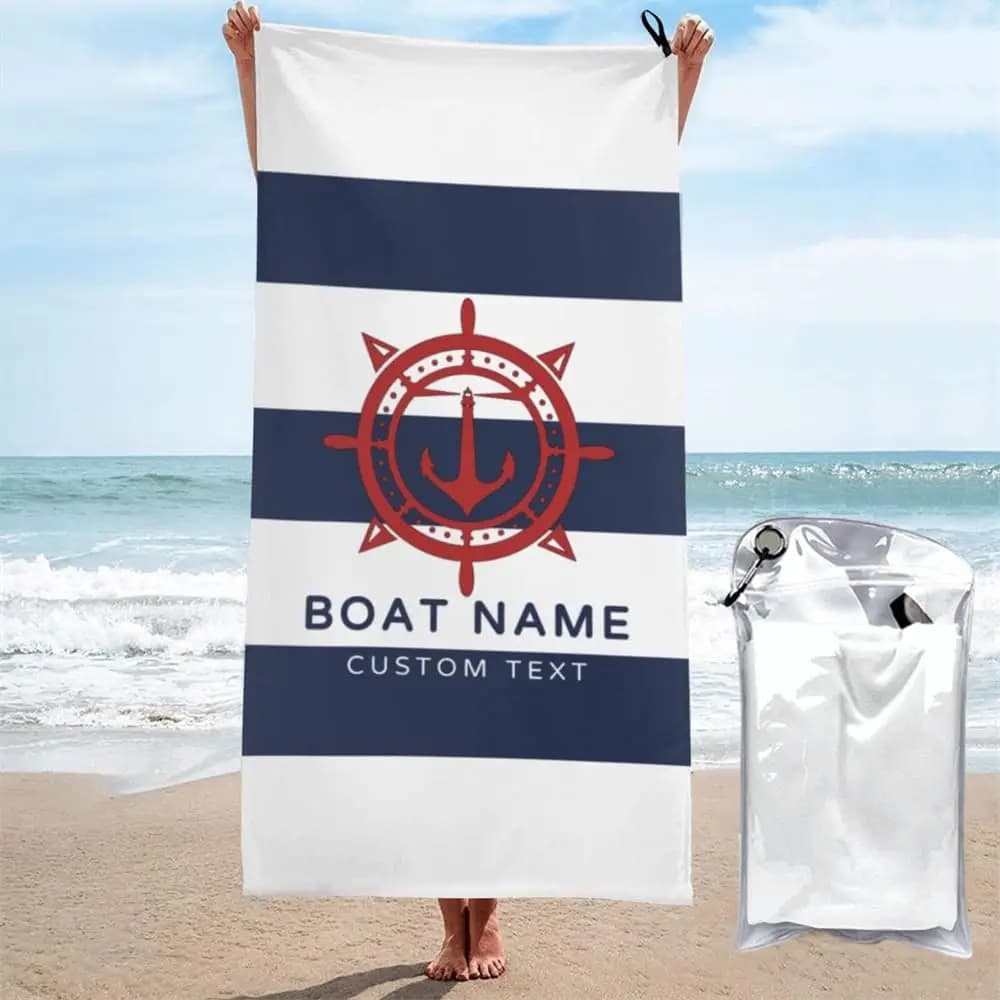 Personalized Nautical Boat Name Beach Towel Custom Design Ship Anchor Print Summer Vacation Resort Tropical Pool Bath Towel