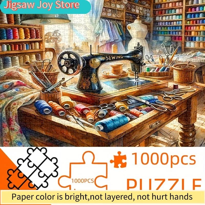 [Nuovo Prodotto 2025] Puzzle di Carta da 1000 Pezzi, (Officina Vintage con Macchina da Cucire e Rocchetti, Rompicapo, Squisito)