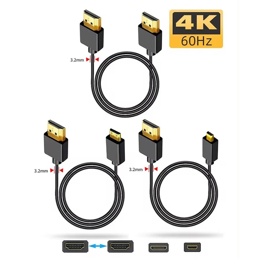 4K@60Hz cable 19+1 Core HD2.0 Mini-HD/Micro-HD OD3.2 Ultra slim soft cable for portable camera Tablet Monitor HDTV