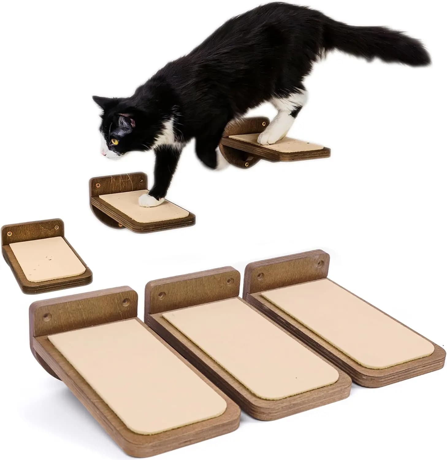 Set di 3 Gradini da Parete per Gatti con Supporti, Gradini Galleggianti per Arrampicarsi o Giocare - per Gattini e Gatti Adulti