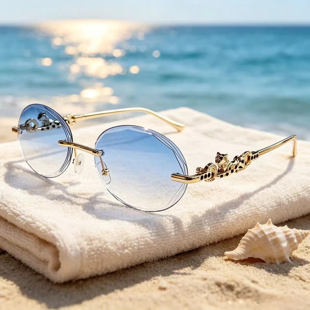 2026 Oval Frame Sunglasses New Rimless Personality Brown/Tinted Sun Glasses Fashion Design Sense Eyewear Small Frame Sunglass