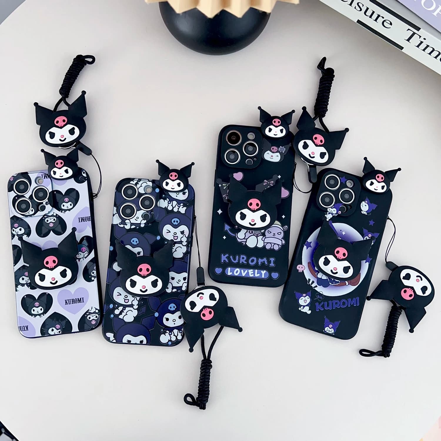 Per iPhone 17 16 15 14 13 12 11 XR Xs 8 7 6 Pro Max mini Plus e Custodia Smiling Kuromi con Cordino di Supporto