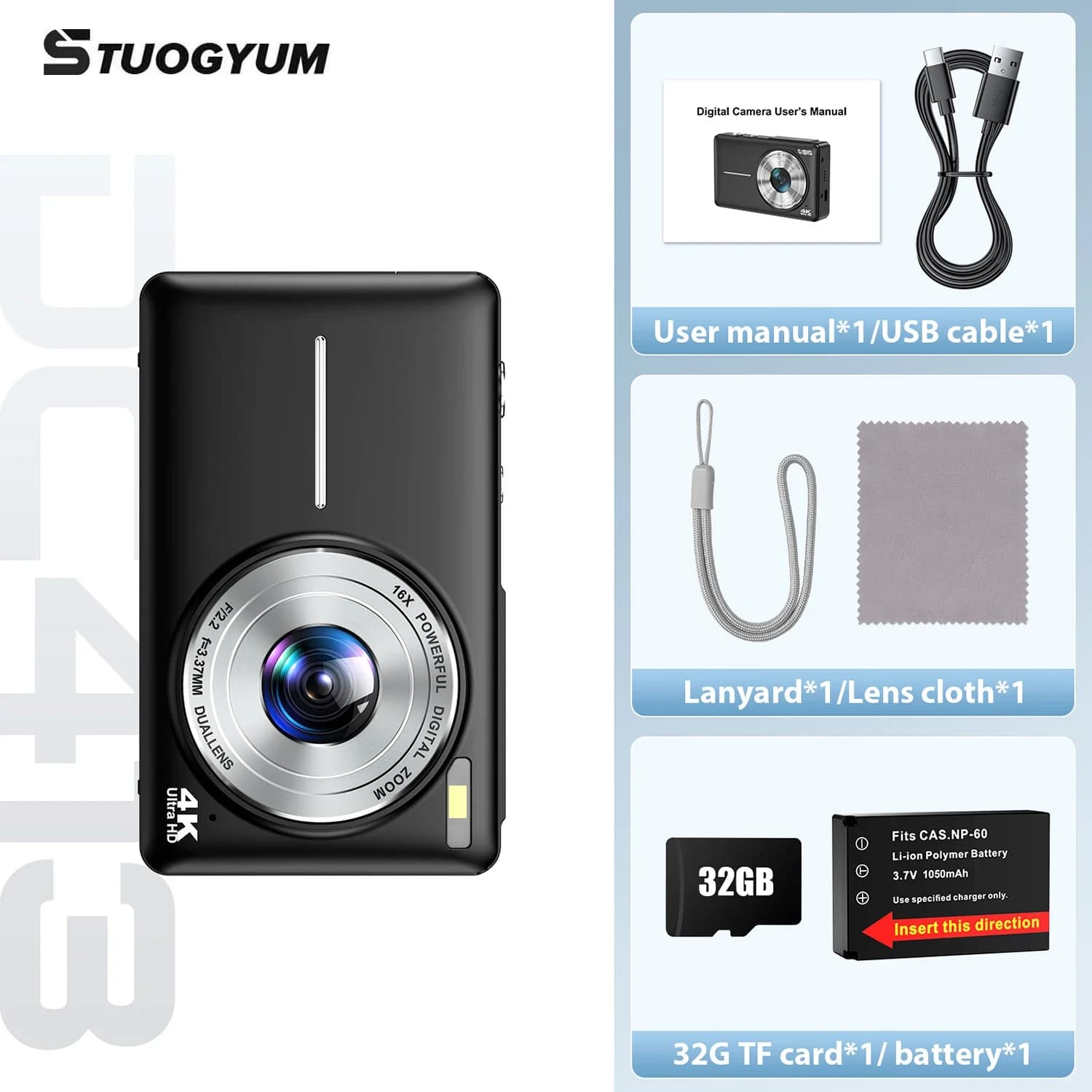 Fotocamera digitale 4K Fotocamera da 64 MP adatta per punti fotografici e riprese Fotocamere digitali con messa a fuoco automatica Zoom 16X CCD