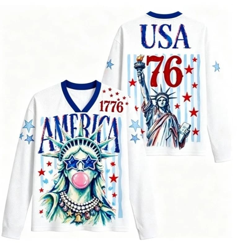 2026 V-neck long sleeved T-shirt for the 250th anniversary of American independence, 3D printed graphic sports T-shirt