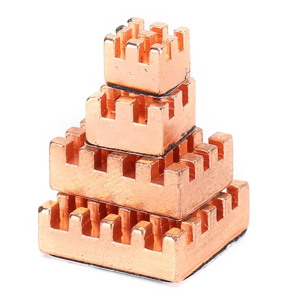 Dissipatore di calore in rame puro a basso profilo da 4 pezzi, facile installazione, dissipazione del calore, raffreddamento, per Raspberry Pi 4B 1G 2G 4G