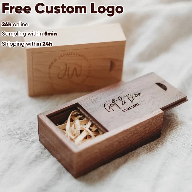 Free Laser Engraved Wooden Keepsake Box, Custom Logo Walnut Maple Gift Box for Wedding Anniversary Photo Storage