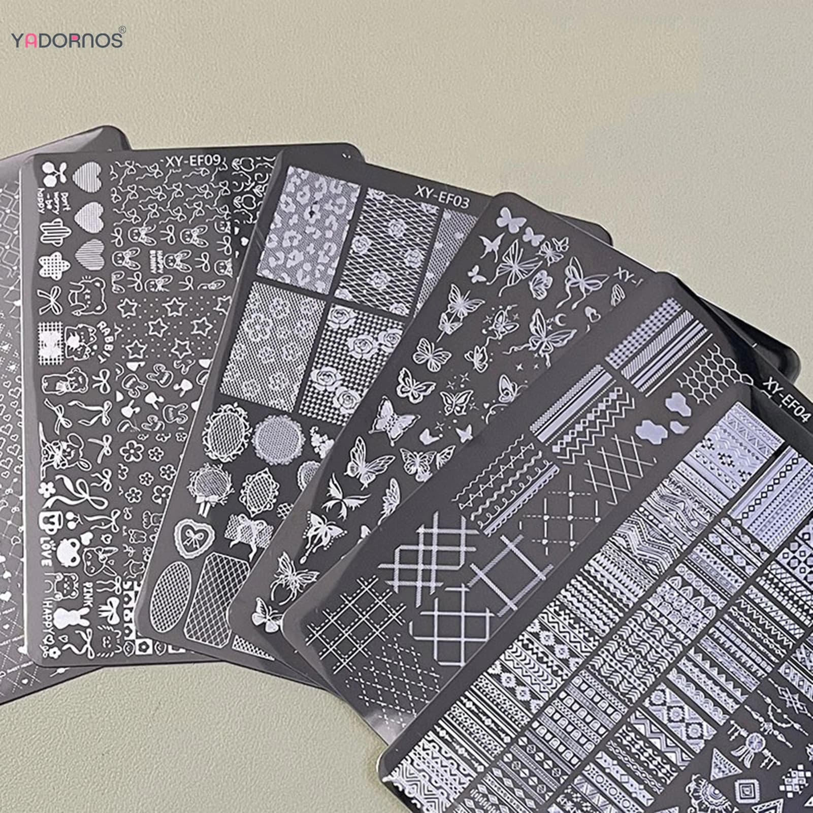 1 pz Piastre per timbratura delle unghie Multi-stili Piastra per nail art Striscia in acciaio inossidabile/Bowknot/Fiore/Strumenti per stencil di design per unghie francesi