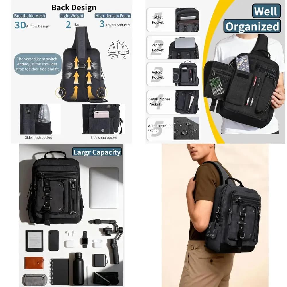 Zaino a tracolla in tela da uomo con scomparto per laptop, ideale per l'escursionismo e l'uso casual
