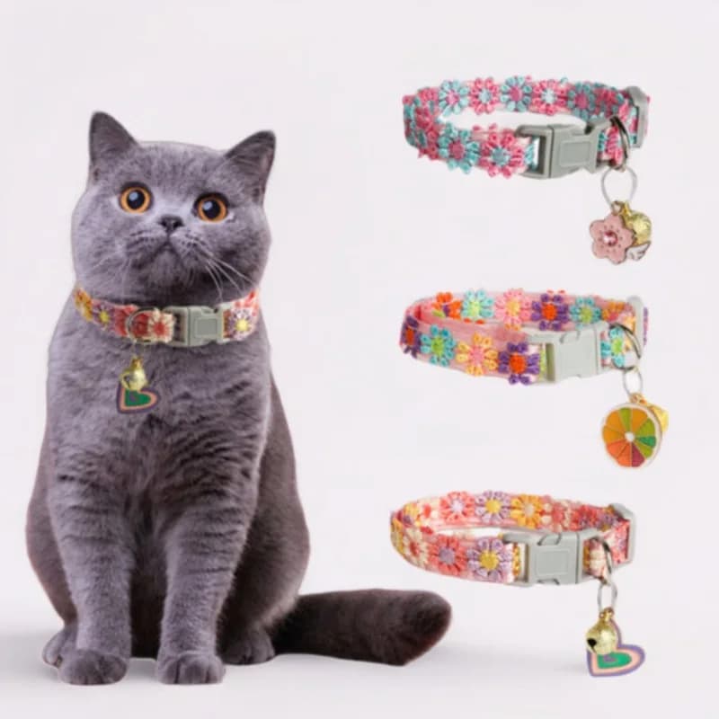 Collare per Animali Domestici, Collare per Gatti in Pizzo Ricamato, Accessori per Cani con Campanelli, Collare per il Collo