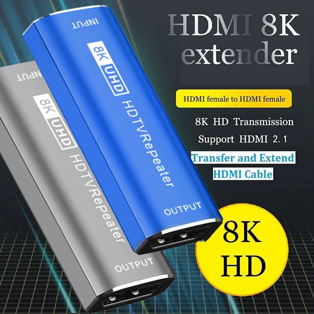 HDMI repeater 8K Compatible, Signal Amplifier, 30M Female extender, 4K 60Hz 2.1 Adapter, Cable Extension Connector