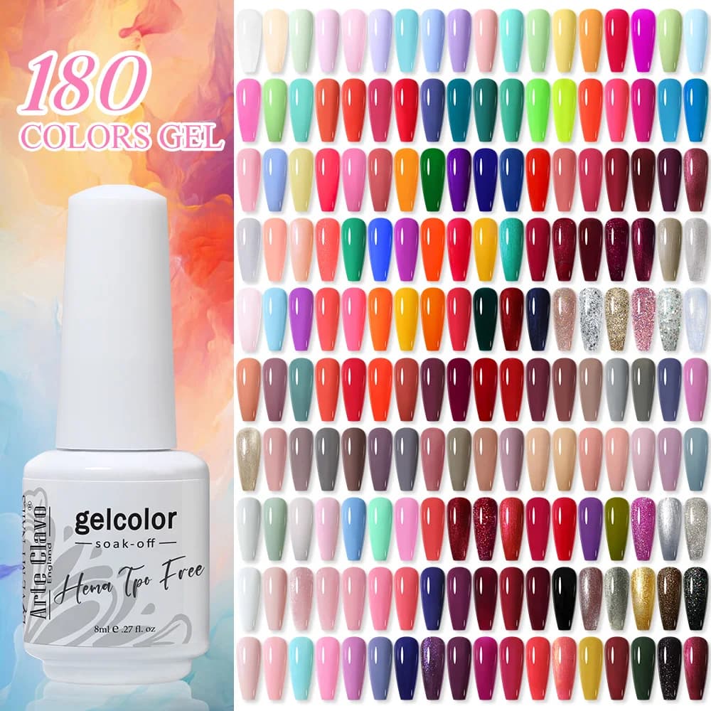 Arte Clavo 8ml 180 Colori Smalto Gel per Unghie Senza HEMA e TPO Lunga Durata per Manicure Semipermanente Soak Off UV