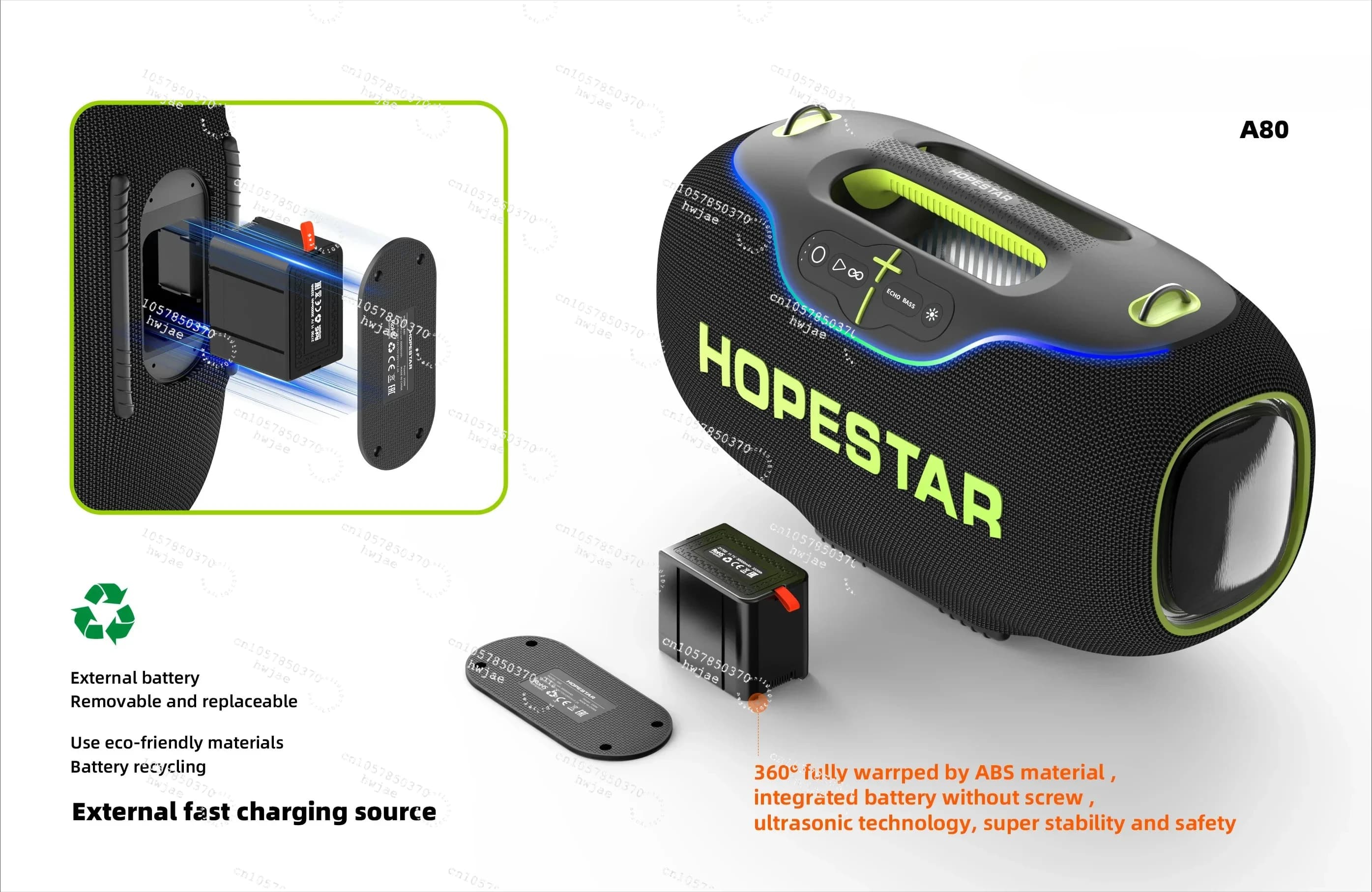 New Original HOPESTAR A80 350W Large Power Outdoor Waterproof Portable Blue Tooth Wireless Speaker for parties Caixa De Som Boombox 3