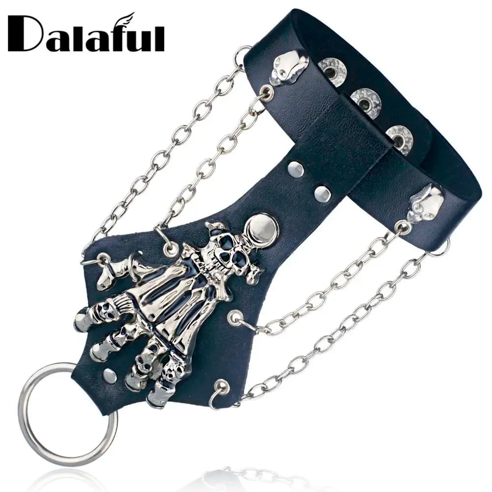 Unisex Freddo della Roccia Punk di Scheletro Gotico Del Cranio A Mano Guanto di Collegamento Chain Wristband Del Braccialetto Del Braccialetto di Cuoio S244