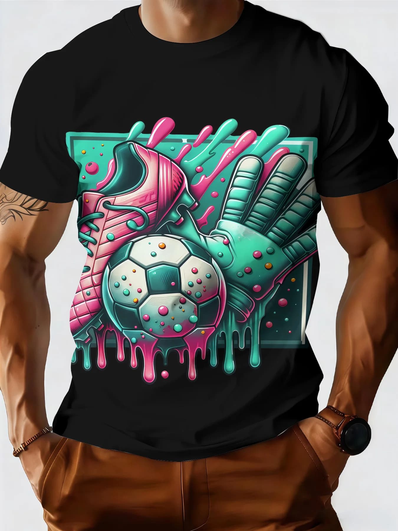 T-shirt da uomo estiva nuova con stampa 3D a mezza manica, girocollo, traspirante, a maniche corte, alla moda, per allenamento, con motivo astratto