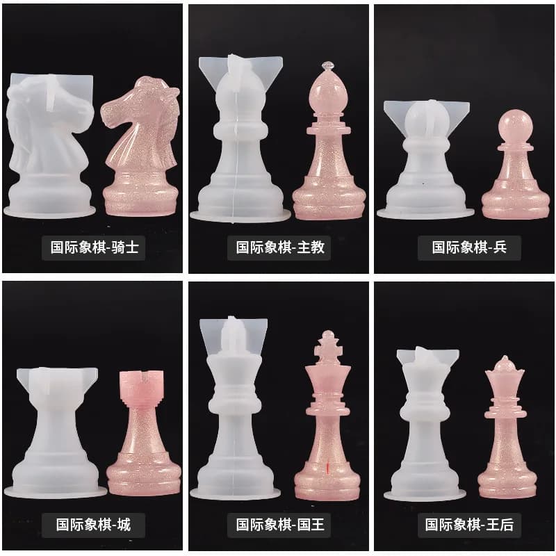 Nuovo stampo Stampi per specchio per scacchi Pezzo degli scacchi Set di scacchi Resina a goccia di cristallo Stampo in silicone per Natale Halloween fai da te
