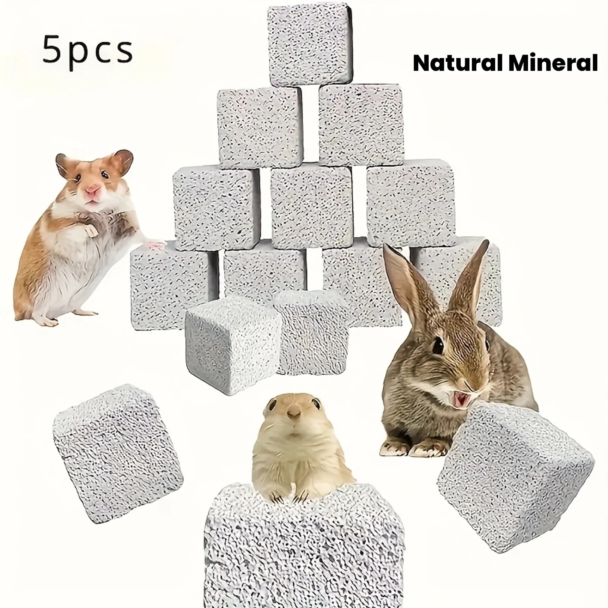 5 pezzi di pietra minerale naturale per denti per piccoli animali domestici, roccia vulcanica molare criceto coniglio porcellini d'India animali domestici forniture giocattoli da masticare
